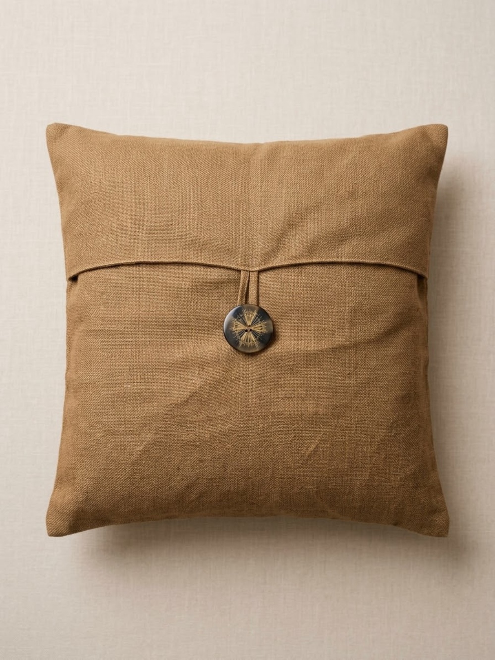 Pottery Barn Mocha Brown Linen Accent Pillow Cover with Wood Button